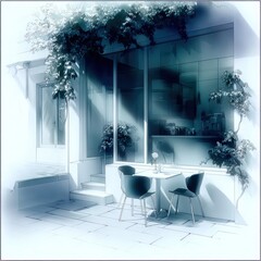 Outdoor cafe, soft hues