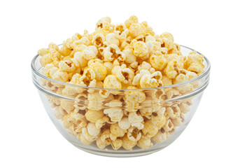 Isolated Glass Bowl of Buttered Popcorn Snack