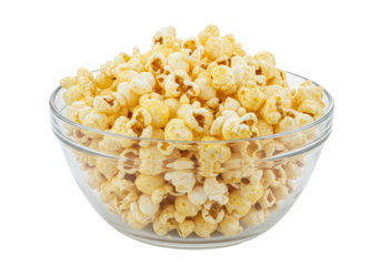 Isolated Glass Bowl of Buttered Popcorn Snack