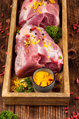 Pieces of raw meat for cooking.