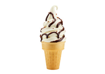 Isolated Soft Serve Ice Cream Cone with Chocolate Drizzle