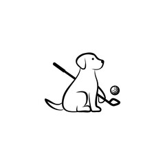 Dog Playing Golf - Black and White Line Art