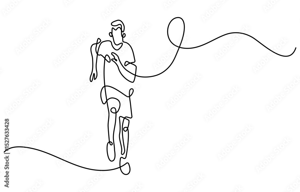 Poster man woman running continuous one line drawing. jogging abstract single line art, single continuous l
