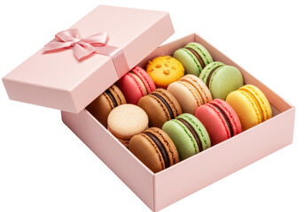 Isolated Pastel Macarons in a Pink Gift Box