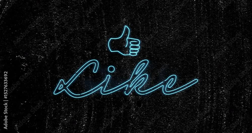 Poster starting scene with neon thumbs-up and cursive like text glowing and looping, drawing attention