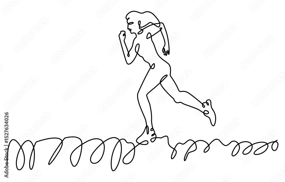 Poster man woman running continuous one line drawing. jogging abstract single line art, single continuous l