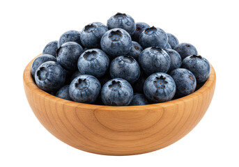 Isolated Wooden Bowl Filled with Fresh Blueberries
