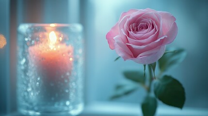 Fototapeta premium Soft pink rose by a candle