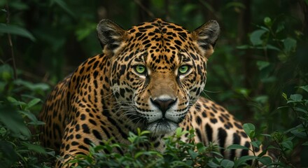 Obraz premium Jaguar in lush foliage