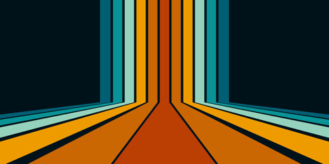 Abstract 1970's background design in futuristic retro style with colorful lines. Vector illustration.