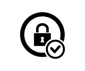 Lock check icon. Circle and shield with lock icon with check mark. Security lock, cyber defense vector design and illustration.   © BlazingDesigns