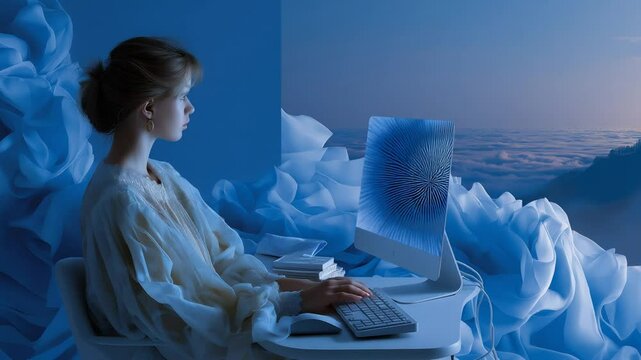 Futuristic Office with Avatar Technology and Fingerprint Reader