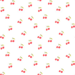 Watercolor seamless pattern hand drawn with cherries