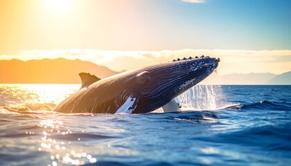 Fototapeta premium Humpback Whale Breaching at Sunset