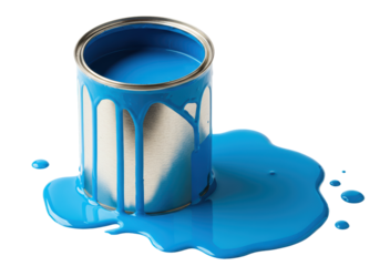 Isolated Open Paint Can with Dripping Blue Paint
