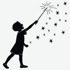 A child holding a sparkler on a summer night silhouette design vector art and illustration