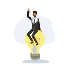 creative indian business character sitting on lamp showing big idea