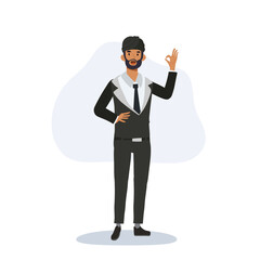 illustration of confident indian businessman in formal wear making ok hand gesture