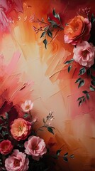 Floral Oil Painting on Textured Canvas – Romantic Bloom Art in Warm Sunset Tones