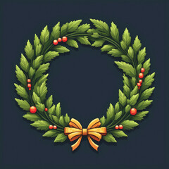 Colorful Retro Wreath Illustration, 8-Bit Style Ornament
