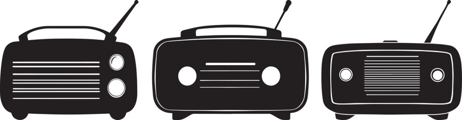 Radio Vector Illustration: Black Retro Radios Isolated on White