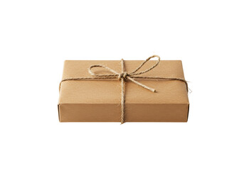 Isolated Brown Cardboard Gift Box with Twine