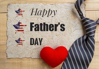 Father's day poster background idea, red heart and necktie on natural texture paper texture