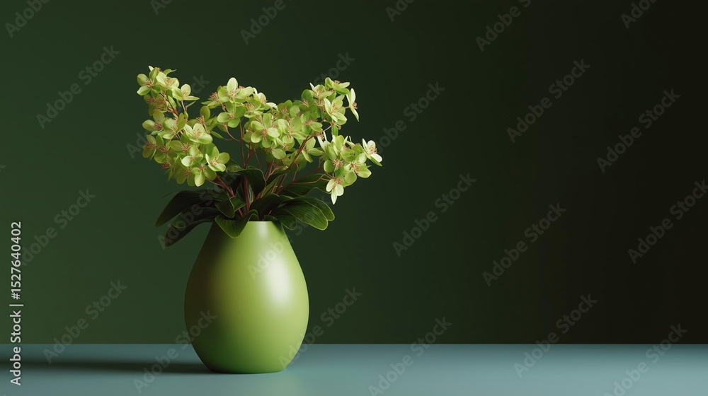 Aufkleber 3d rendering of a vase with a bunch of green flowers in it. the vase is round and has a smooth surfa