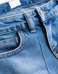 Fototapeta premium Close-up denim jeans texture with detailed stitching and button