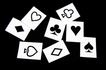 Symbols on playing cards, spades, hearts, clubs, diamonds,
