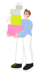 Man holding stack of gift boxes