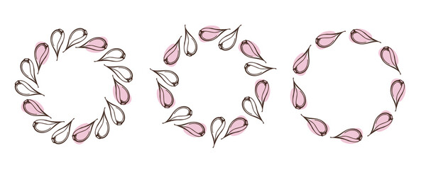 Round Garlic clove Spice Frame set. Doodle sketch vector illustration on white background. Seasoning for food. Organic product sketch for packaging, sales, shops sign. Flavor cooking ingredient