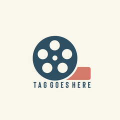 Vector logo design featuring a classic film roll icon with clean, simple typography. Perfect for photography studios, videography services, film production companies, or vintage media branding.