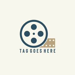 Vector logo design featuring a classic film roll icon with clean, simple typography. Perfect for photography studios, videography services, film production companies, or vintage media branding.