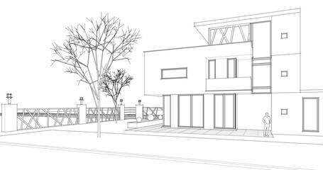 modern modular house 3d illustration