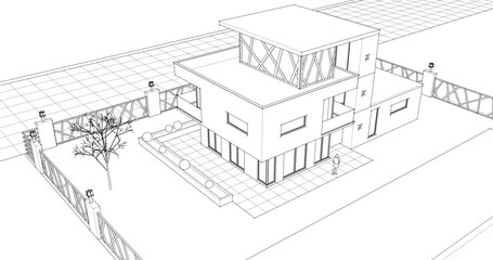 Fototapeta premium modern modular house 3d illustration