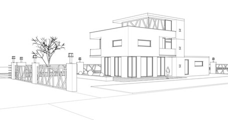 modern modular house 3d illustration