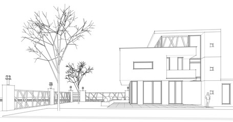 modern modular house 3d illustration