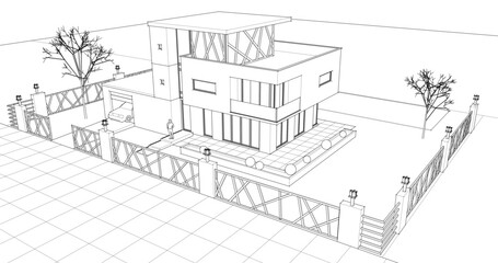 Fototapeta premium modern modular house 3d illustration