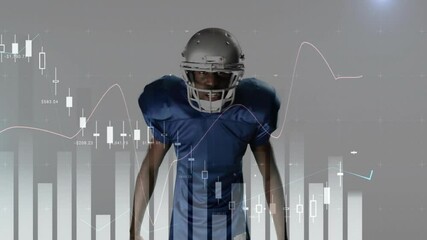 Football player pumping arms and syncing animated financial charts to illustrate performance data - Powered by Adobe