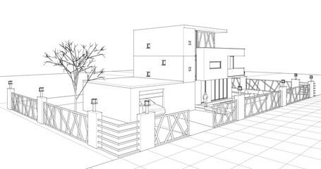 modern modular house 3d illustration