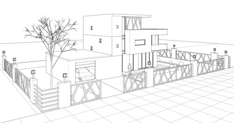 modern modular house 3d illustration