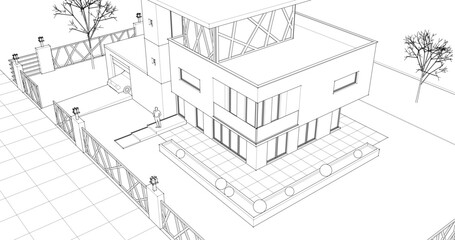 Fototapeta premium modern modular house 3d illustration