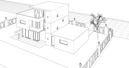 modern modular house 3d illustration