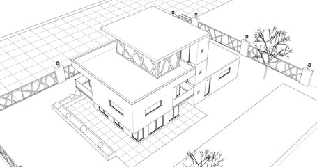 modern modular house 3d illustration