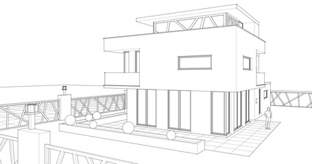 modern modular house 3d illustration