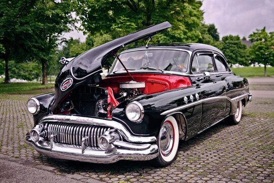 Senden, Germany - June, 04, 2025: Oblique front view of classic Buick Series 40 Special Sedan. 