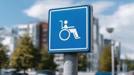 Blue square handicap parking sign with wheelchair