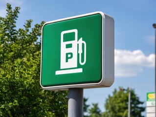 Green rectangular gas station sign with fuel