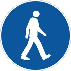 Blue circular pedestrian path sign with white
